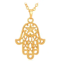 Pendant Necklaces Collare Vintage Hamsa Hand Of Fatima Pendants Gold Silver Color Wholesale Lucky Necklace Women Men Jewelry P293Pendant