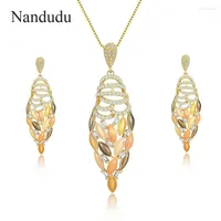 Necklace Earrings Set Nandudu Fashion Plant Flower Design Enamel For Women Pendant And Sets Zircon Jewellery Gift