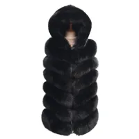 Women's Fur & Faux Natural Vest Black Hoodie Ladies Fashion Warm Long Section HoodieWomen's Women'sWomen's