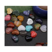 Arts And Crafts Natural Crystal 18Mm Heart Face Loose Beads Opal Rose Quartz Tigers Eye Turquoise Chakras Stone For Diy Necklace Ear Dh70P