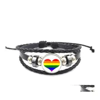 Bedelarmbanden regenboogteken LGBT -armband 18 mm gember snapknop voor mannen gay dames lesbisch leren touw mode sieraden cadeau druppel d ot76y