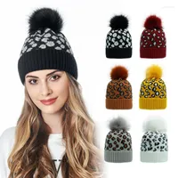 Beanies Beanie/Skull Caps Leopard Print Knitted Hat Beanie Pom Cap Warm Winter Bobble Ski LadiesBeanie/Skull Chur22