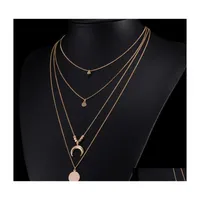 Pendant Necklaces Fashion Gold Color Long Tassel Moon Pendants For Women Mti Layers Sequins Choker Necklace Jewelry Gifts Party Drop Dhu8R
