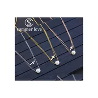 Pendant Necklaces Arrival Stainless Steel Pearl Cross Necklace For Women Fashion Mtilayer Rose Gold Sier Clavicle Chain Jewelry Drop Dhlce