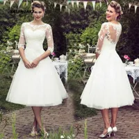 Wedding Dress Vintage Short Lace Dresses For Women Half Sleeves Tea Length Princesa Corto Bridal Gowns Vestido De Novia Robe Mariage
