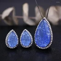 Necklace Earrings Set Water Drop Fusion Stone Pendant Stud Sets For Women Large Crystal Cubic Zirconia Fashion Jewelry