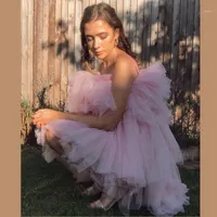 Casual Dresses Pink Ruffles Tulle 2023 Fashion Custom Made Strapless Women's Summer Dress Formal Evenign Party Prom Gowns