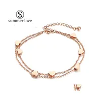 Link Chain Stainless Steel Double Layer Love Heart Bracelets Bangles Charm Link Ankle For Women Fashion Valentines Day Drop Deliver Dhwfj