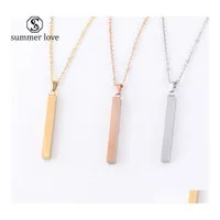 Pendant Necklaces Engraving 3D Bar Name Necklace Personalized Text Mes Simple Design Women Customized Dangle Cuboid Stick Stainless Dh3Fu