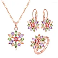 Necklace Earrings Set Multicolor Peridot Crystal Zircon Rose Gold Jewelry Earring Pendant Ring Size 6# 7# 8#   9# M01-JS0098