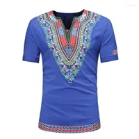 Men's T Shirts Summer Casual African National Style Short Sleeve T-shirt Fashion Printed Male Clothing V-collar High Quality Tops Men