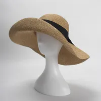 Wide Brim Hats 3pcs Designer Pocketable Straw Women Summer Big Beach Hat Ladies Foldable Nature Sun Caps Wholesale