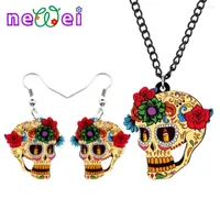 Necklace Earrings Set EI Acrylic Sweet Halloween Flower Retro Skull Fashion For Women Girls Costumes Gift Charms