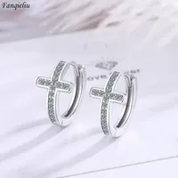 Hoop Earrings Fanqieliu Stamp 925 Silver Needle CZ Zircon Cross For Woman Jewelry Girl Gift Trendy FQL21473