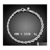 Link Chain Luxury M 4Mm 925 Sterling Sier Bracelets 8 Inch Women Twisted Rope Wristband Wrap Bangle For Men S Fashion Jewelry Drop D Otbkj