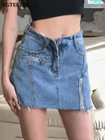 Skirts BGTEEVER Spring Summer Stylish Ladies Denim Mini High Waist Slim Female Zippers Solid Jeans Women A-line
