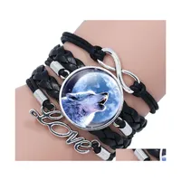 Charm Bracelets Wolf And Fl Moon Leather Braided Wrap Bracelet For Women Men Glass Love Infinity Cabochon Bangle Fashion Diy Jewelry Otksj