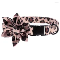 Dog Collars Leopard Print Collar With Flower Cotton Fabric Metal Buckle &Cat Necklace Or Leash Unique Style Paws