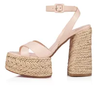 This sandal is waterproof and 130mm heel is manually wrapped with natural rope, and L beige Napa leather low-top upper cool
