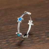 Wedding Rings Blue White Opal Pentagram Stone Ring Luxury Female Cute Star Thin Rose Gold Silver Color Engagement For Women