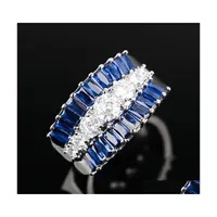 Anelli di nozze affascinanti per donne fidanzati blu zircone blu zircone sier color slancia ad anello di dito largo gocce drop del dhrxy