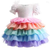 Girl Dresses Princess Costume Children's Clothing Puff Sleeves Sequined Layered Dress For 2 3 4 Year Girls Baby Clothes Kids Vestidos