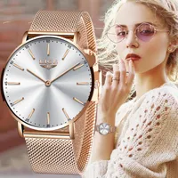 Wristwatches LIGE Super Slim Rose Gold Women Watches Business Quartz Watch Ladies Top Female Wrist Girl Clock