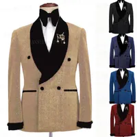 Men's Suits & Blazers Shiny Golden Men Suit Double Breasted Gentleman Prom Tuxedo Wedding Groom Dress Jacket And Pant Singers Performanc