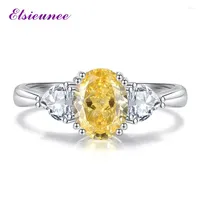 Cluster Rings ELSIEUNEE 925 Sterling Silver Oval Cut Citrine Diamond Gemstone Adjustable For Women Wedding Party Fine Jewelry Gift