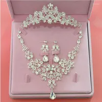 Necklace Earrings Set Bridal Wedding Jewelry For Women Pendant Stud Butterfly Crystal Crown Tiaras