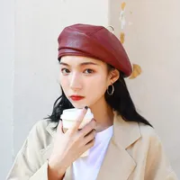 Berets Designer PU Leather Brimless Beret For Women Fall Winter Boinas Hombre Luxury Painter Baret Cap French Octagonal Hats With Ring