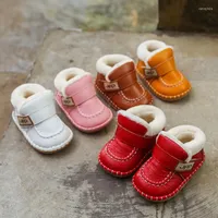 Boots Winter Cowhide Boys' Cotton Shoes Baby Girls Warm Plush Soft Sole Leather First Walking Toddler Snow