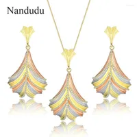 Necklace Earrings Set Nandudu Luxury Bridal For Women Flower 3 Tones Matte Spray Sand Sieraden Sets Accessories Gift