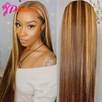 Pizazz #4 27 Highlight Straight Lace Front Human Hair Wigs For Black Women T Middle Part Brazilian Wig 13x1