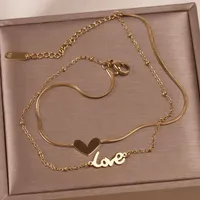 Charm Bracelets Trendy Double-sided Titanium Steel Double Layer Love Anklet Female Necklace 14K Gold Plated Wild Simple Foot Ornament