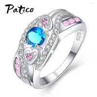 Wedding Rings Drop 925 Sterling Silver Love Finger For Women Blue Stones Metal Knuckle Ring Engagement CZ Cubic Zircon Jewelry