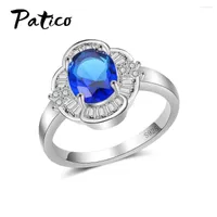 Wedding Rings Fashion Style Love Precious Blue Crystal & Cubic Zirconia Oval 925 Stamped Sterling Silver Color Ring Size