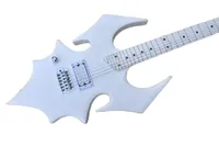 LVYBEST Electric Guitar Left Handed White Ovanlig form Bat Body med lönnhal Chrome Hårdvara Erbjudande anpassad