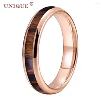 Wedding Rings Unique Jewel 4 6 8mm Tungsten Carbide Engagement Ring Wood Inlay Polished Customization Rose Gold Trendy Band Men Women