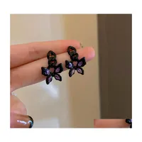 Dangle Chandelier Fashion Black Earrings Vintage Style Purple Crystal Butterfly Earings For Women 2022 Jewelry Drop Delivery Dhmld