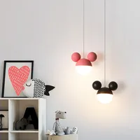 Pendant Lamps LED Modern Children Room Pink Black Creative Cartoon Boy Girl Bedroom Bedside Suspension Lights Study Reading Lamp