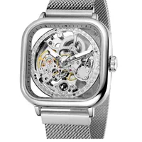 Wristwatches Design Square Automatic Watches Men Women Silver Mesh Stainless Steel Strap Magnet Skeleton Mechanical