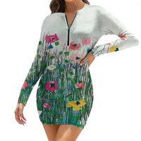 Casual Dresses 2023 Nightclub Sexy Slim Feminine Zipper Dress Temperament Floral Print Waist Pack Hip Skirt