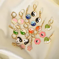 Hoop Earrings & Huggie Stainless Steel Enamel Mushroom Flower Yin Yang Tai Chi For Women Candy Color Cute Earring JewelryHoop Indu22