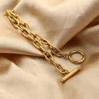 Link Bracelets Chain Simple Classic Gold Paperclip Bracelet OT Toggle Plated Stainless Steel Oval