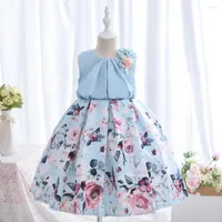 Girl Dresses Hetiso Noble Casual Children Girls Floral Print Appliques Ruched Top Cotton Lining Kids Clothing For 3-10Y