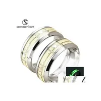 Band Rings Arrival Luminous Titanium Steel Heartbeat Wedding For Women Men Ecg Couple Fashion Jewelry Gift Drop Delivery Dhawg
