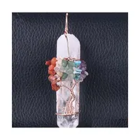 Anh￤nger Halsketten Big Edelstein Frauen nat￼rlicher wei￟er Kristallquarz 7 Chakra Baum des Lebens Ros￩gold handgefertigtes Draht gewickelt Halskette Cha Dh42p