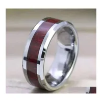 Band Rings 8Mm Tungsten Finger Durable Vintage Titanium Stainless Steel Wood Inlay Ring Jewelry For Men Women 316L 111 M2 Drop Delive Dhfwh