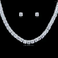 Necklace Earrings Set Classic Crystal CZ Cubic Zirconia Bridal Wedding Drop Earring For Women Prom Praty Accessories CN10067